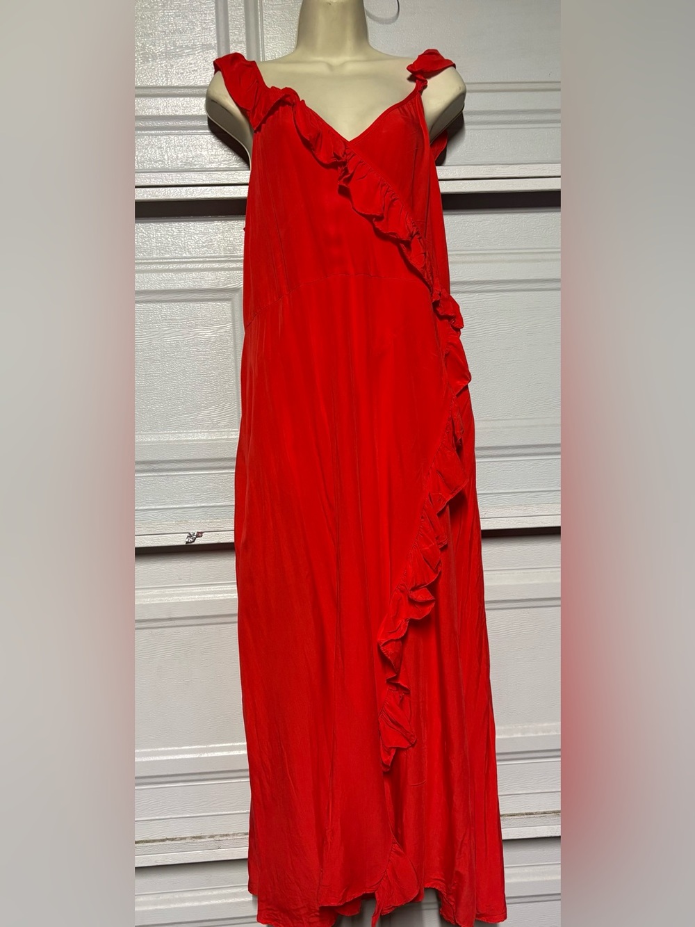 Madewell Red Ruffle-Trim Maxi Dress